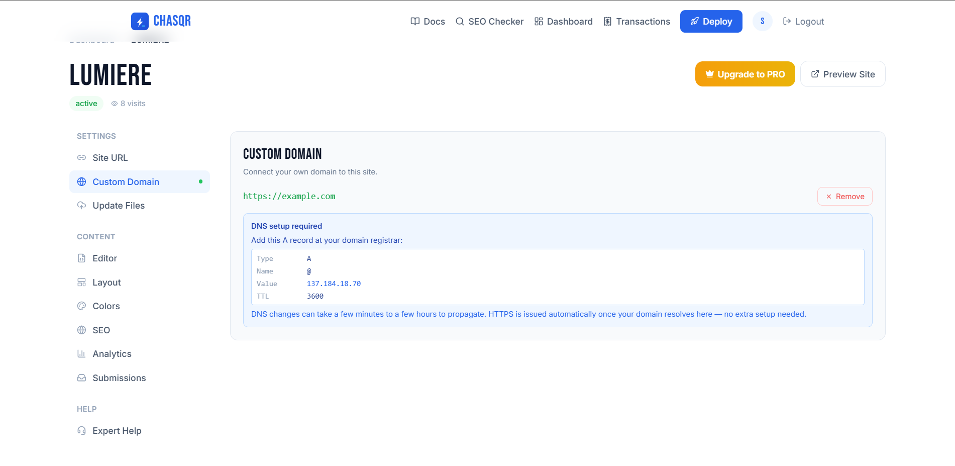 Secure — app.chasqr.io/domains